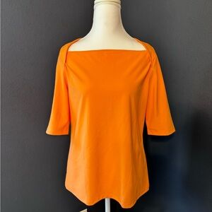Ann Taylor Orange Short Sleeve Square Neck Top